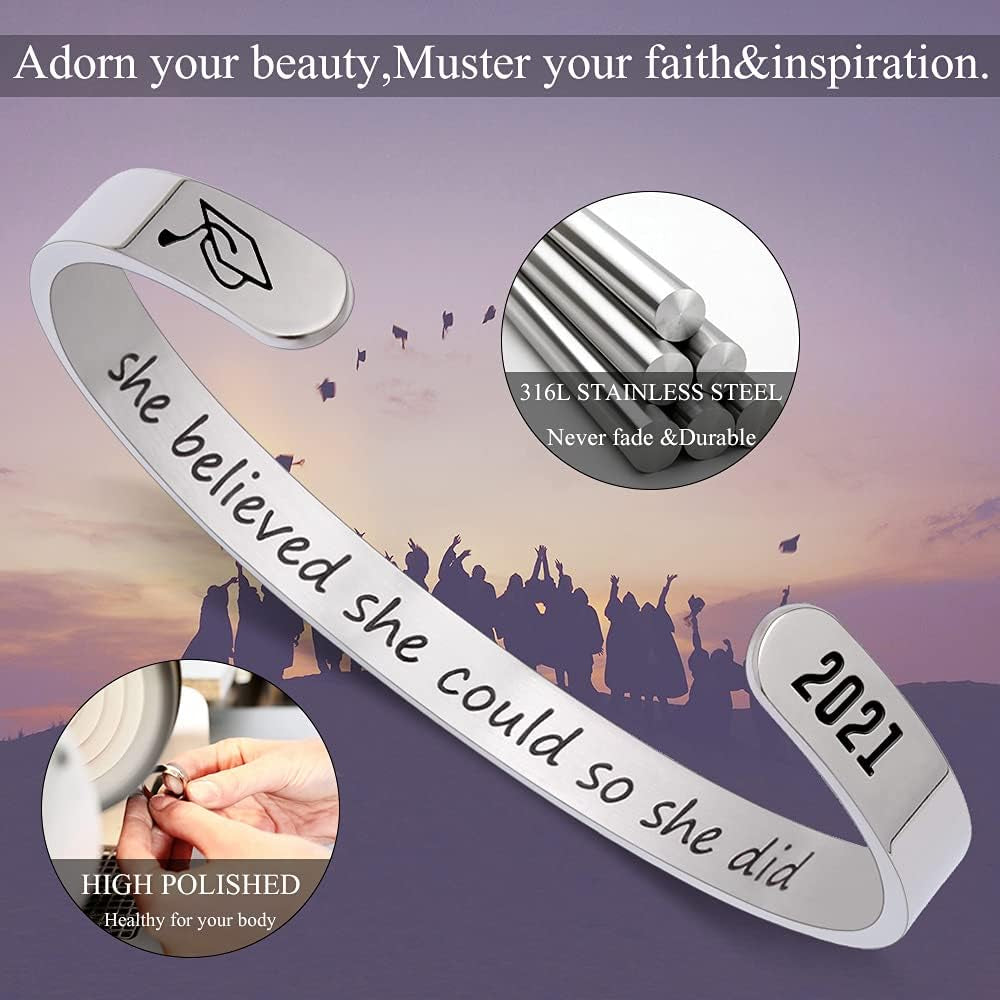 Inspirational Cuff Bracelet Bangle for Women Teen Girls - Birthday Jewelry Quotes - Friend Gift for Her Mom